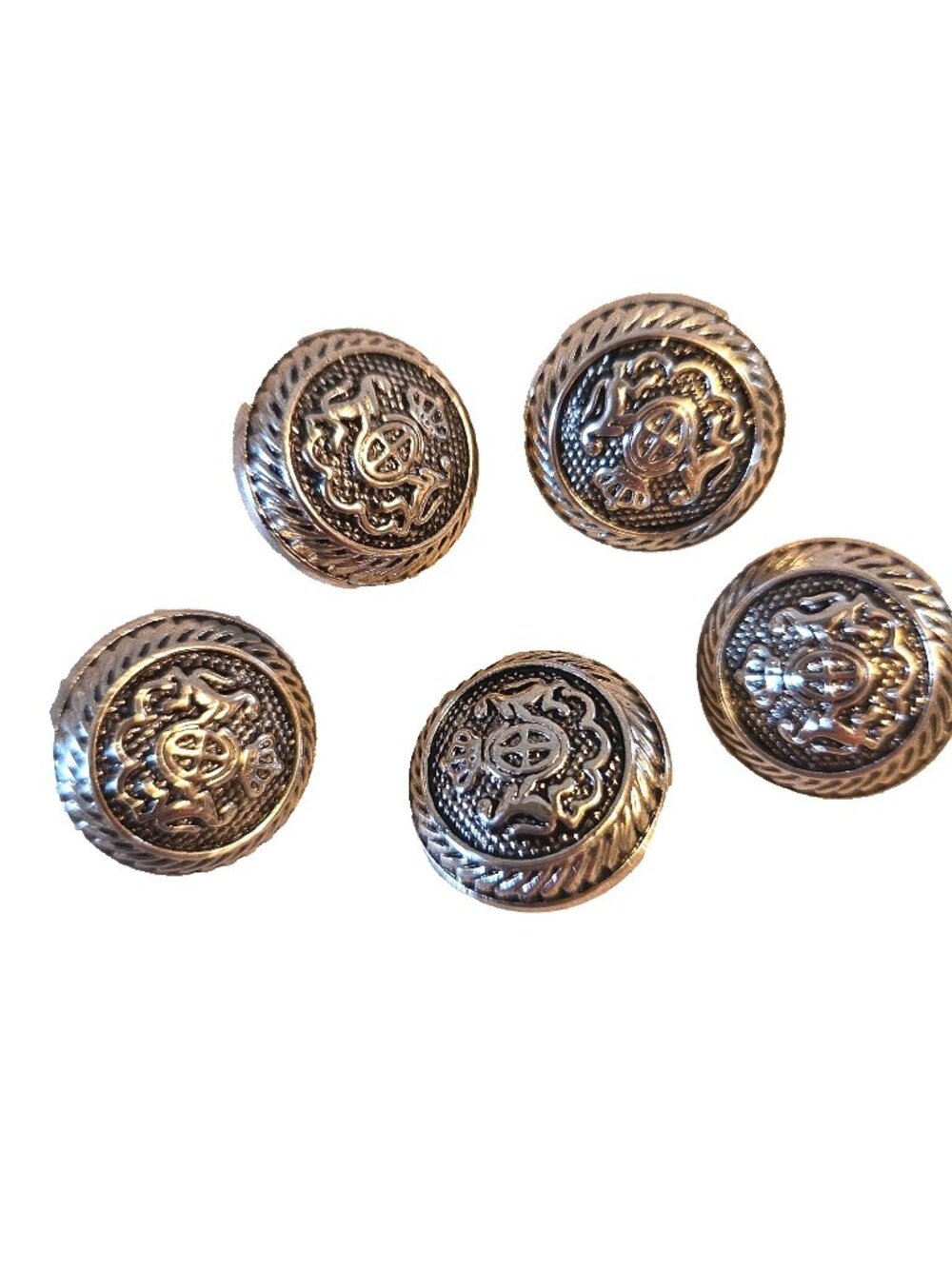 5 Pc Antiqued-Silver Buttons Plastic Shank Shield Sewing Crafts 20mm Lightweight